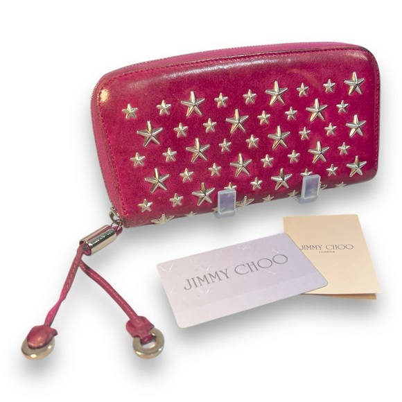 JIMMY CHOO red  & Silver Tone Star Studded Wallet with Authentication Card 💕 - Picture 1 of 15